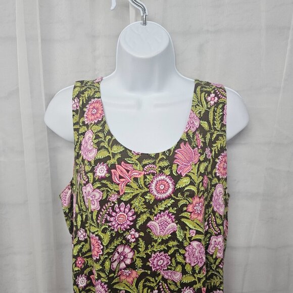 J. Jill Green Pink Maxi Dress Sleeveless Floral Bohemian Cottagecore Festival M - Picture 2 of 11